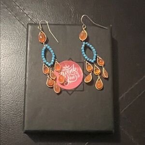 Orange and Blue Dangle Earrings